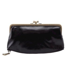 Hobo Millie Frame Zipper Bottom Clutch Wallet Black Leather Kiss Lock